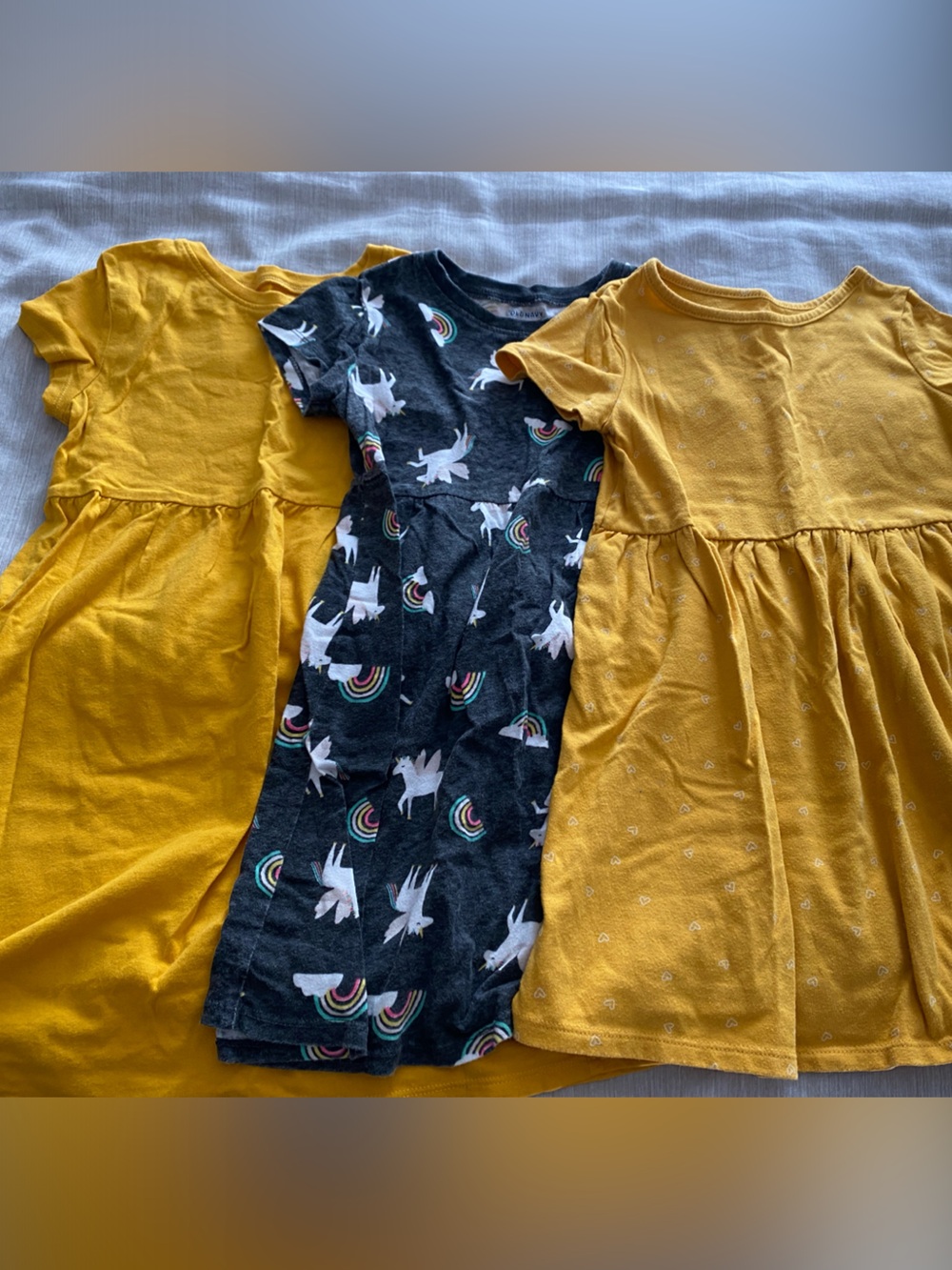 Old Navy Girls' Yellow Short-Sleeve Dress & Unicorn Print Top Set